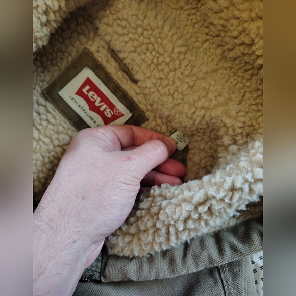 Levis Men's Large Sherpa Lined Canvas Work Chore Jacket Bomber - Picture 3 of 6